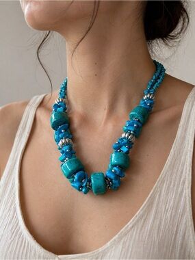 Anthropology turquoise blue summer necklace